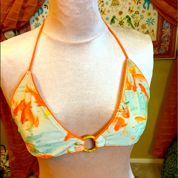 Swim-3/$30❤️ Bikini Top, reversible, orange & cream, no label - Picture 1 of 7
